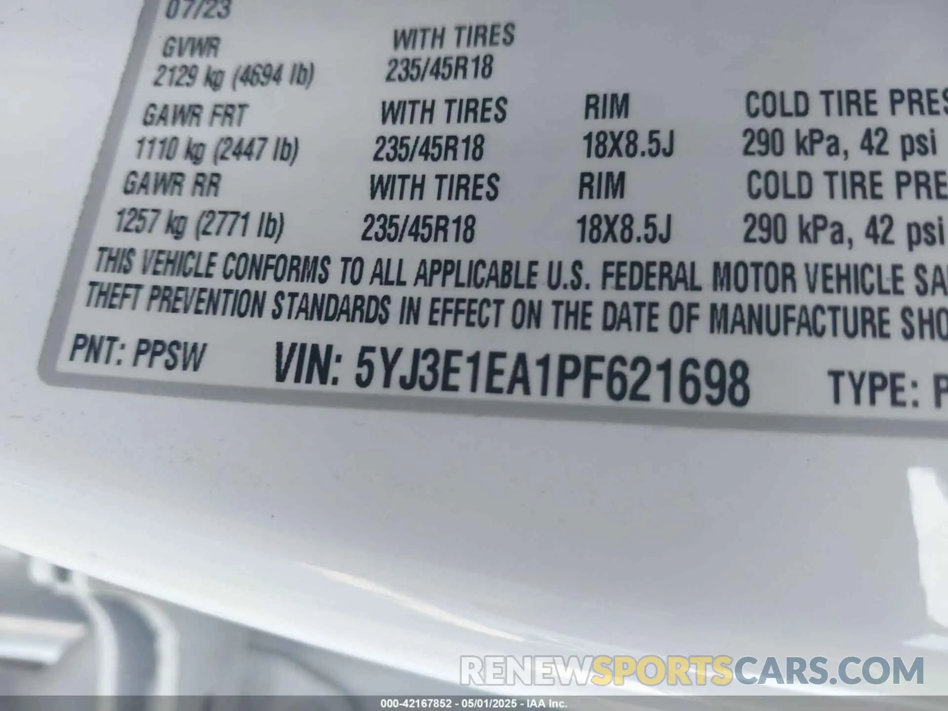 9 Photograph of a damaged car 5YJ3E1EA1PF621698 TESLA MODEL 3 2023