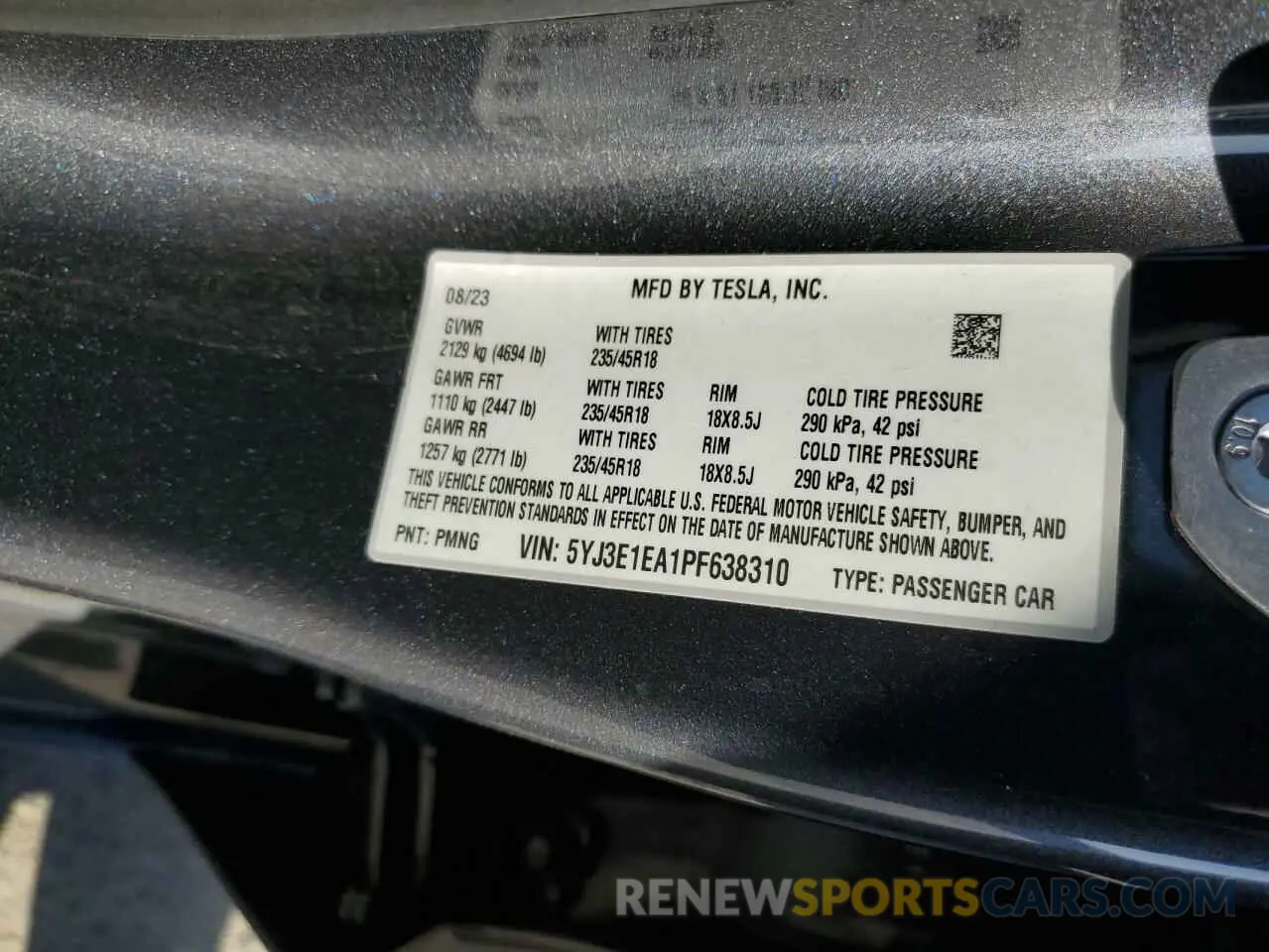 12 Photograph of a damaged car 5YJ3E1EA1PF638310 TESLA MODEL 3 2023