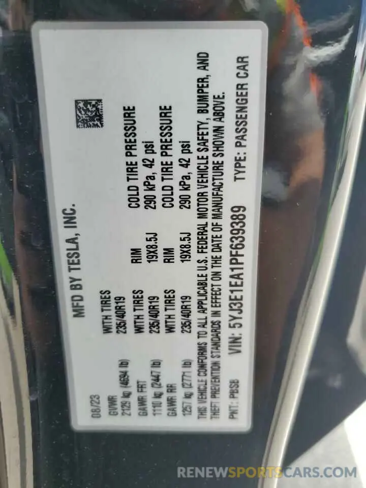 12 Photograph of a damaged car 5YJ3E1EA1PF639389 TESLA MODEL 3 2023