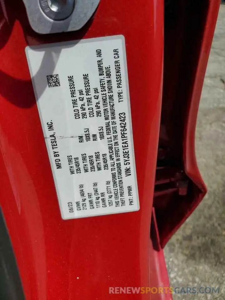 12 Photograph of a damaged car 5YJ3E1EA1PF642423 TESLA MODEL 3 2023