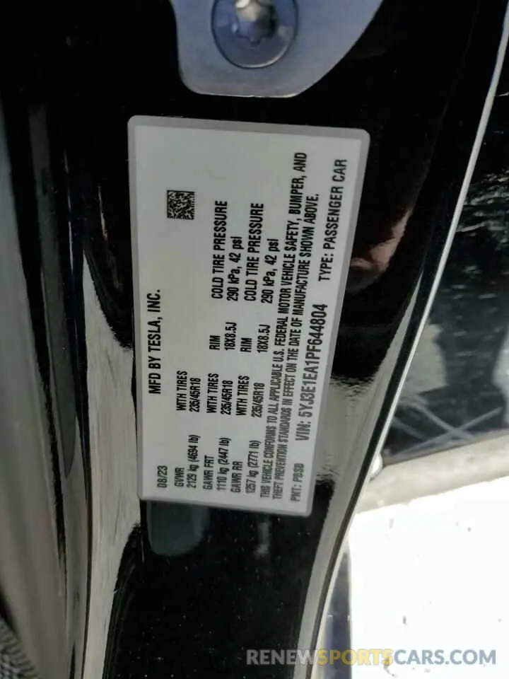 13 Photograph of a damaged car 5YJ3E1EA1PF644804 TESLA MODEL 3 2023