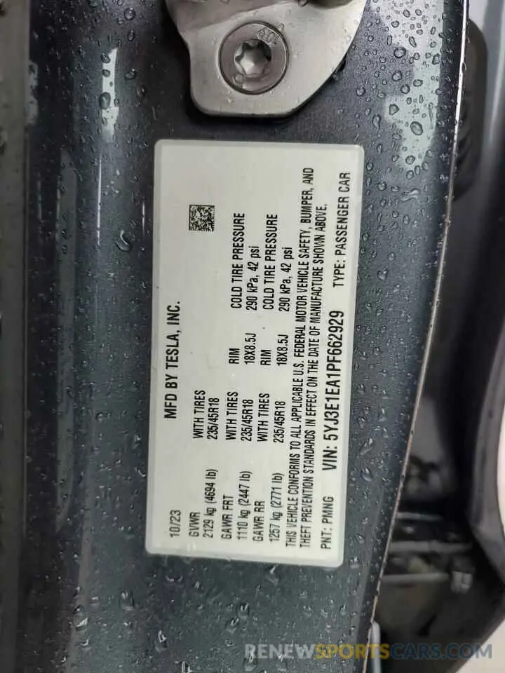 12 Photograph of a damaged car 5YJ3E1EA1PF662929 TESLA MODEL 3 2023