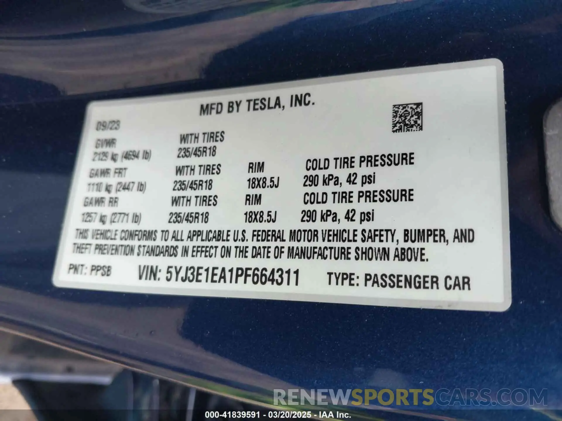 9 Photograph of a damaged car 5YJ3E1EA1PF664311 TESLA MODEL 3 2023