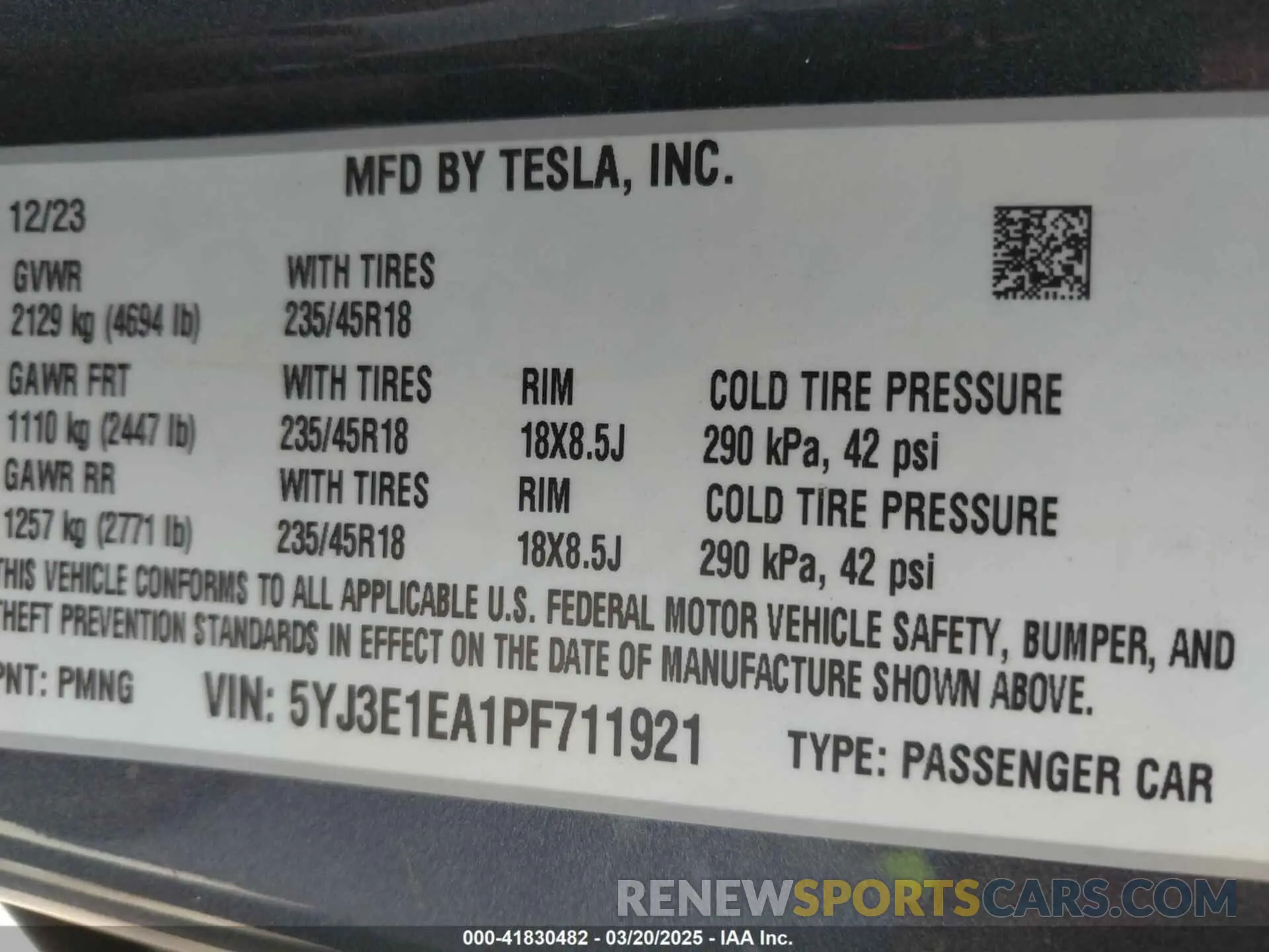 9 Photograph of a damaged car 5YJ3E1EA1PF711921 TESLA MODEL 3 2023