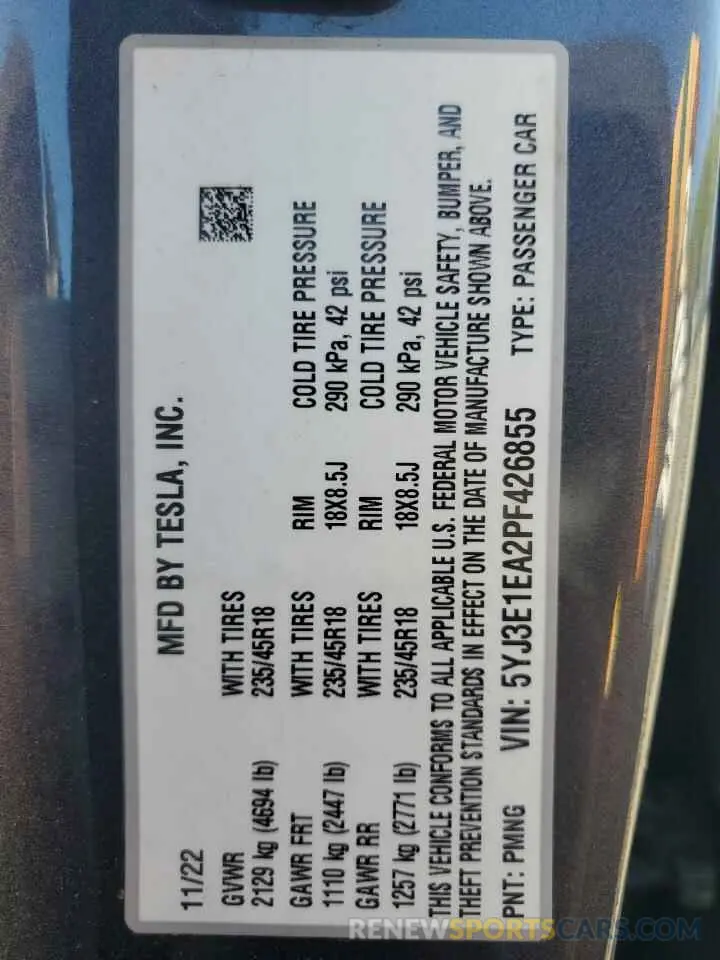 12 Photograph of a damaged car 5YJ3E1EA2PF426855 TESLA MODEL 3 2023