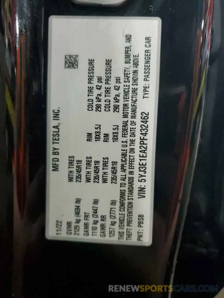 12 Photograph of a damaged car 5YJ3E1EA2PF432462 TESLA MODEL 3 2023