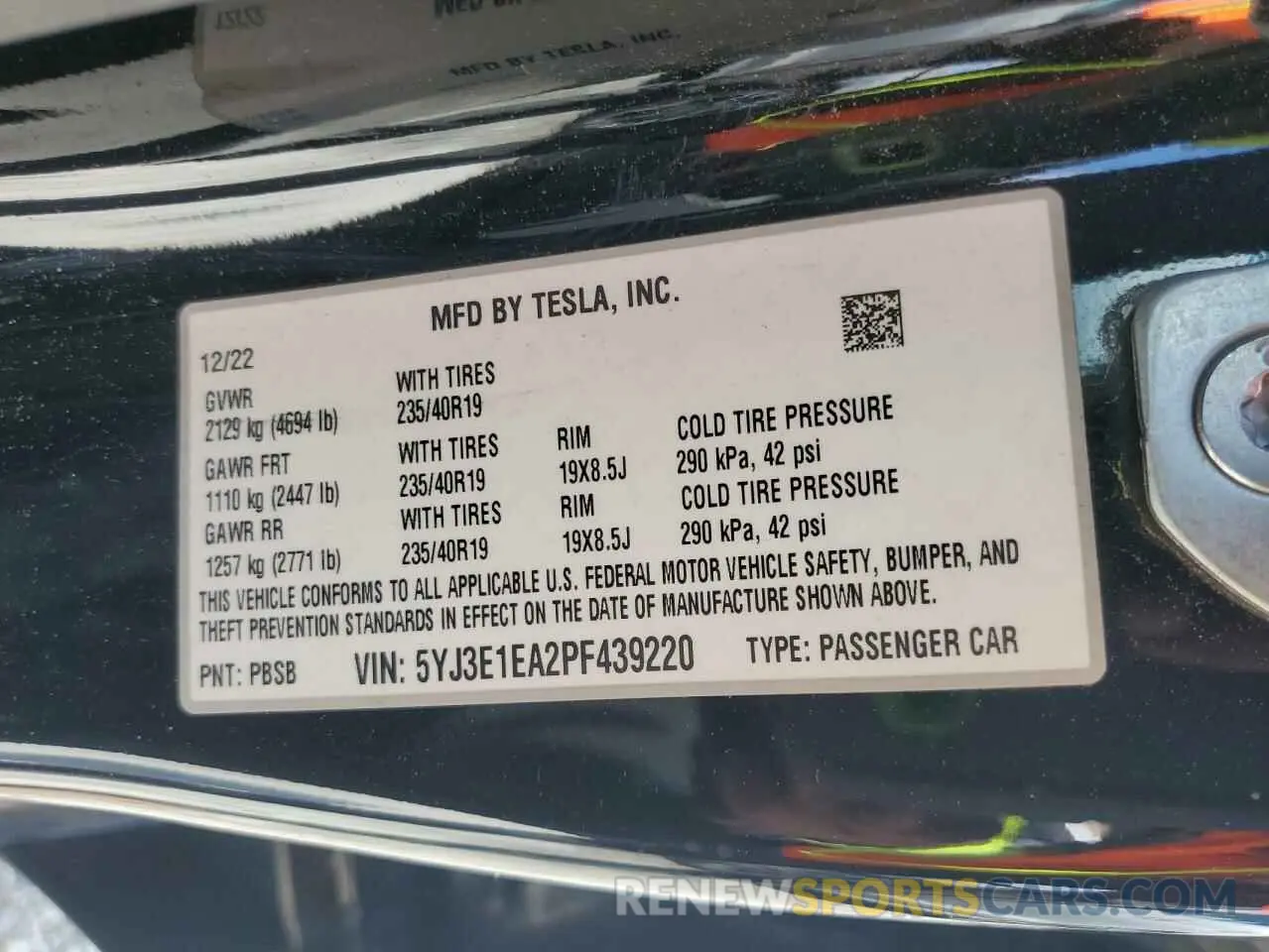 12 Photograph of a damaged car 5YJ3E1EA2PF439220 TESLA MODEL 3 2023
