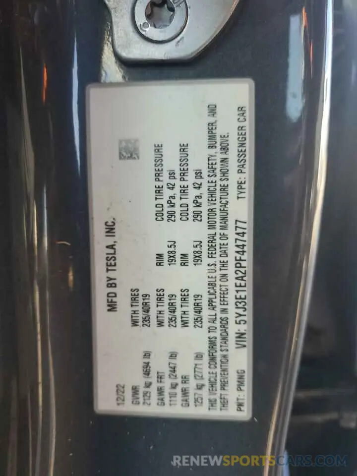 12 Photograph of a damaged car 5YJ3E1EA2PF447477 TESLA MODEL 3 2023