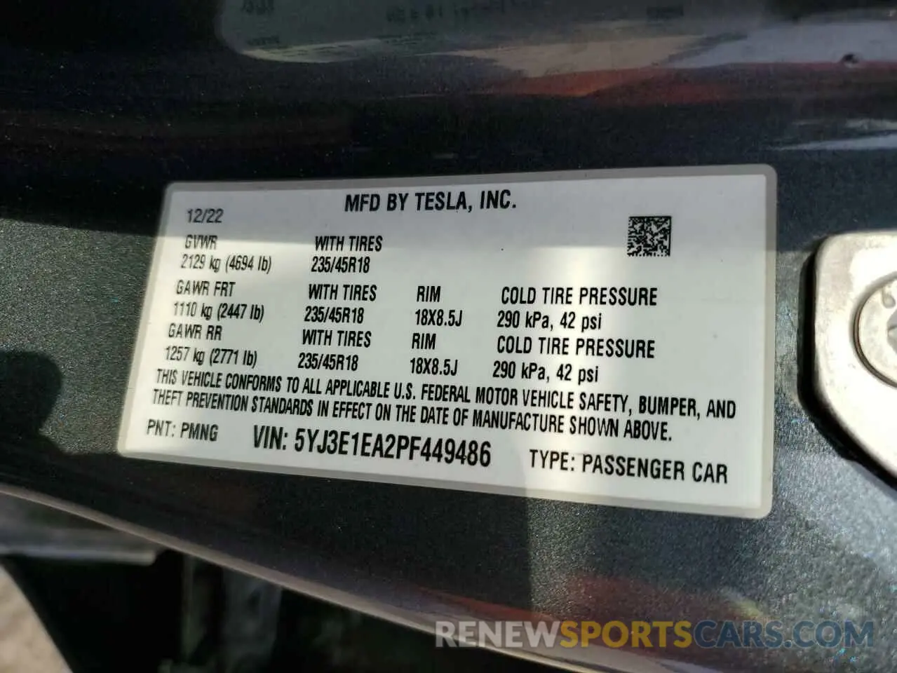 14 Photograph of a damaged car 5YJ3E1EA2PF449486 TESLA MODEL 3 2023