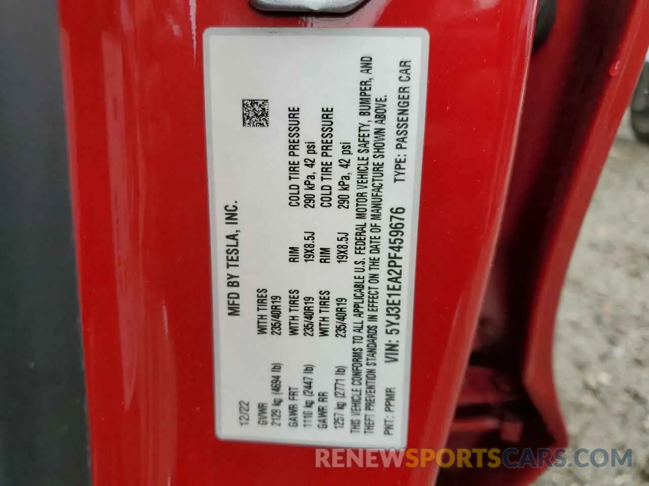 14 Photograph of a damaged car 5YJ3E1EA2PF459676 TESLA MODEL 3 2023