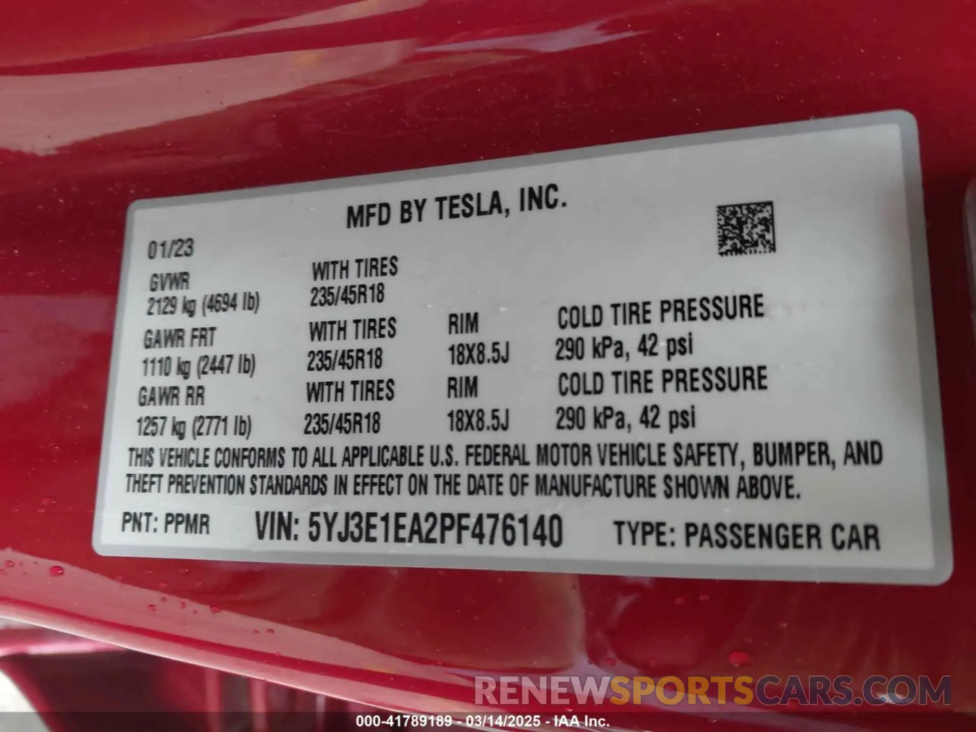 9 Photograph of a damaged car 5YJ3E1EA2PF476140 TESLA MODEL 3 2023
