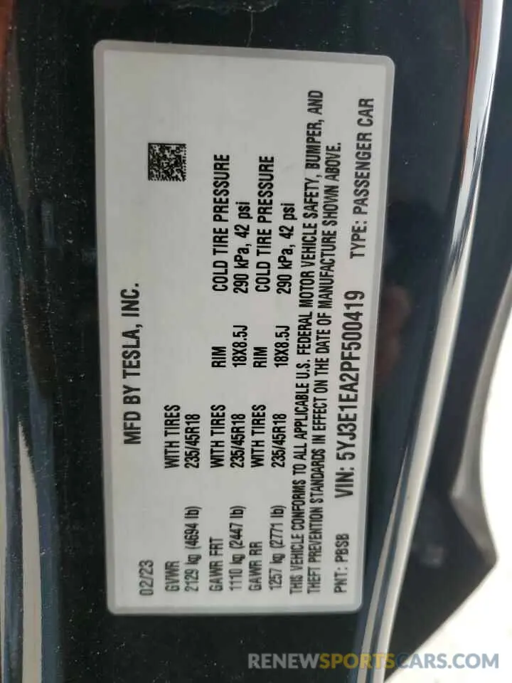 14 Photograph of a damaged car 5YJ3E1EA2PF500419 TESLA MODEL 3 2023