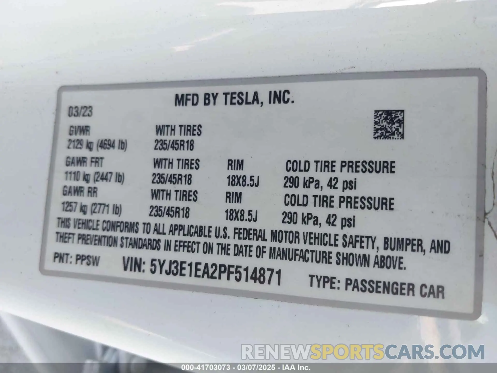9 Photograph of a damaged car 5YJ3E1EA2PF514871 TESLA MODEL 3 2023
