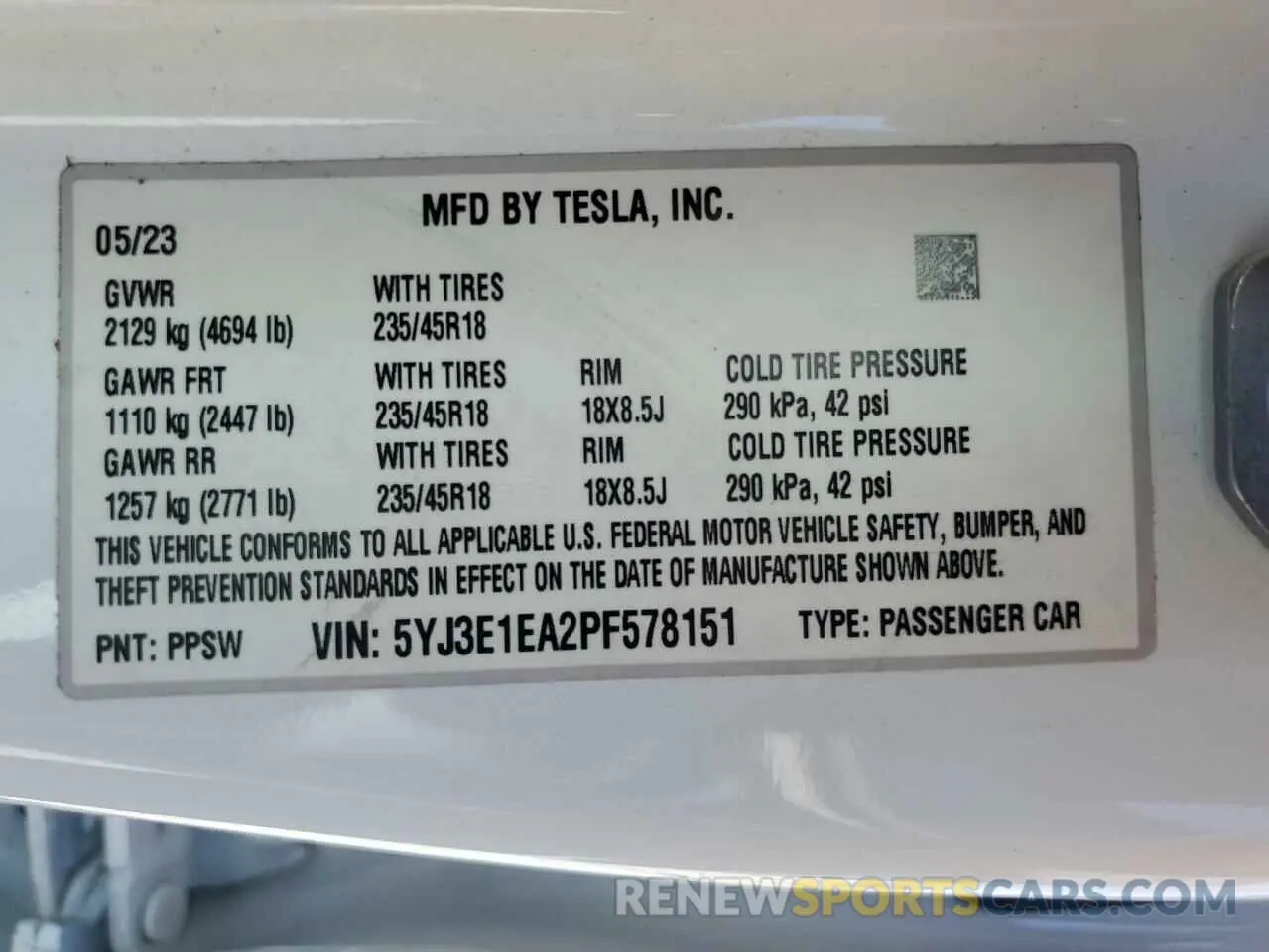 13 Photograph of a damaged car 5YJ3E1EA2PF578151 TESLA MODEL 3 2023