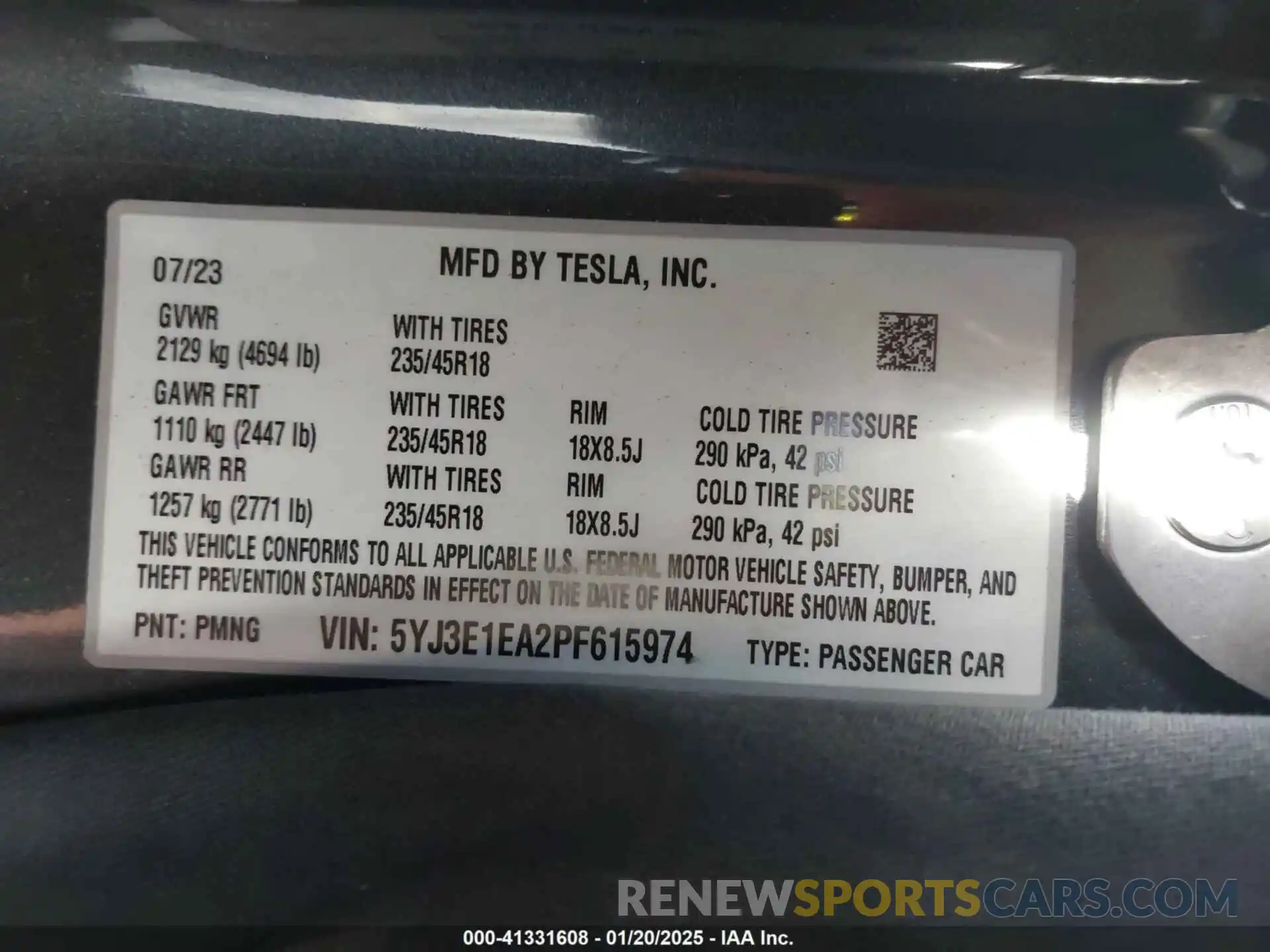 9 Photograph of a damaged car 5YJ3E1EA2PF615974 TESLA MODEL 3 2023