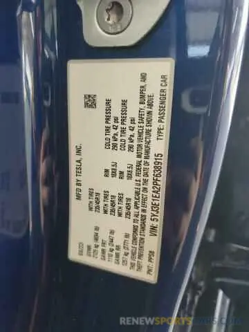 12 Photograph of a damaged car 5YJ3E1EA2PF638915 TESLA MODEL 3 2023