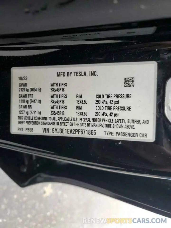 14 Photograph of a damaged car 5YJ3E1EA2PF671865 TESLA MODEL 3 2023