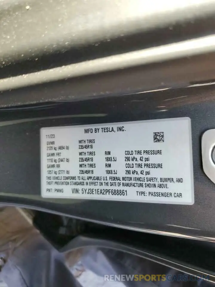14 Photograph of a damaged car 5YJ3E1EA2PF688861 TESLA MODEL 3 2023
