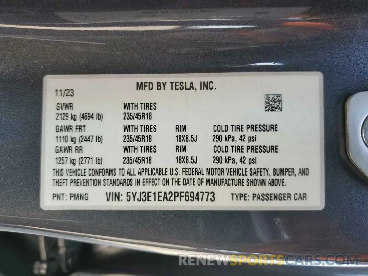 15 Photograph of a damaged car 5YJ3E1EA2PF694773 TESLA MODEL 3 2023