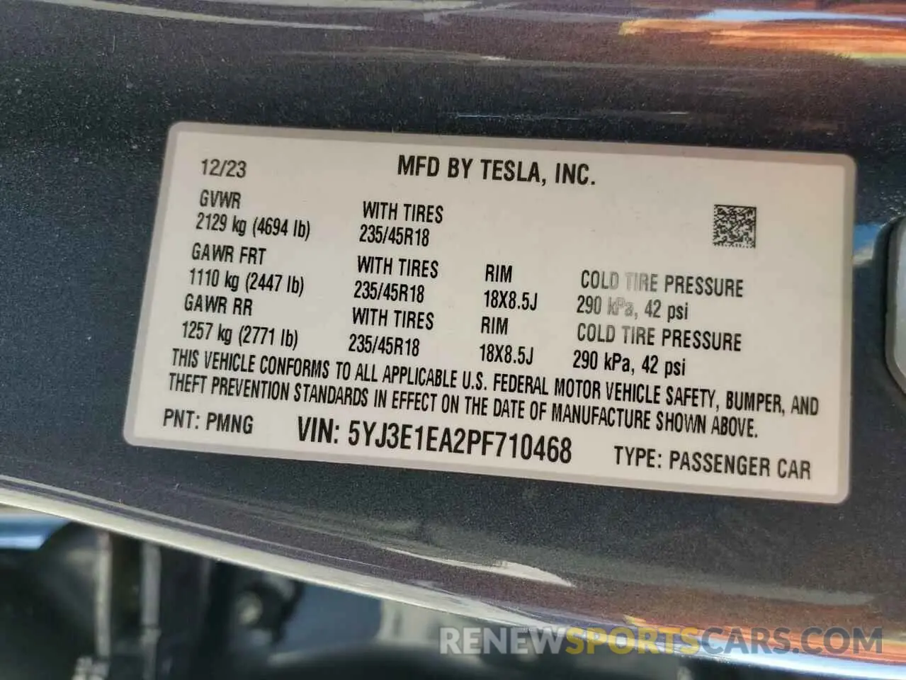 13 Photograph of a damaged car 5YJ3E1EA2PF710468 TESLA MODEL 3 2023