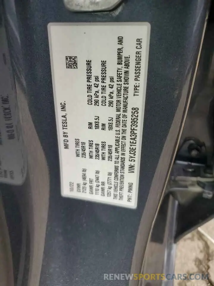 12 Photograph of a damaged car 5YJ3E1EA3PF395258 TESLA MODEL 3 2023