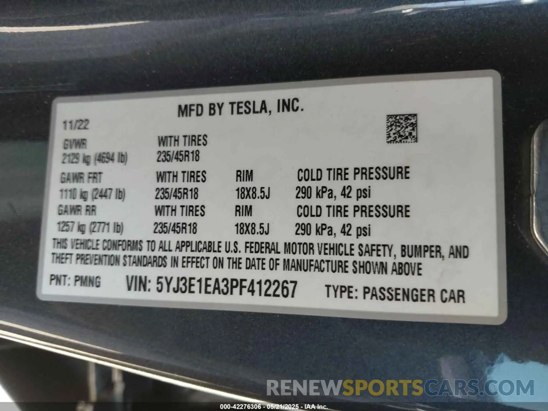 9 Photograph of a damaged car 5YJ3E1EA3PF412267 TESLA MODEL 3 2023