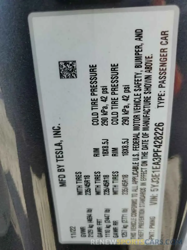 13 Photograph of a damaged car 5YJ3E1EA3PF428226 TESLA MODEL 3 2023
