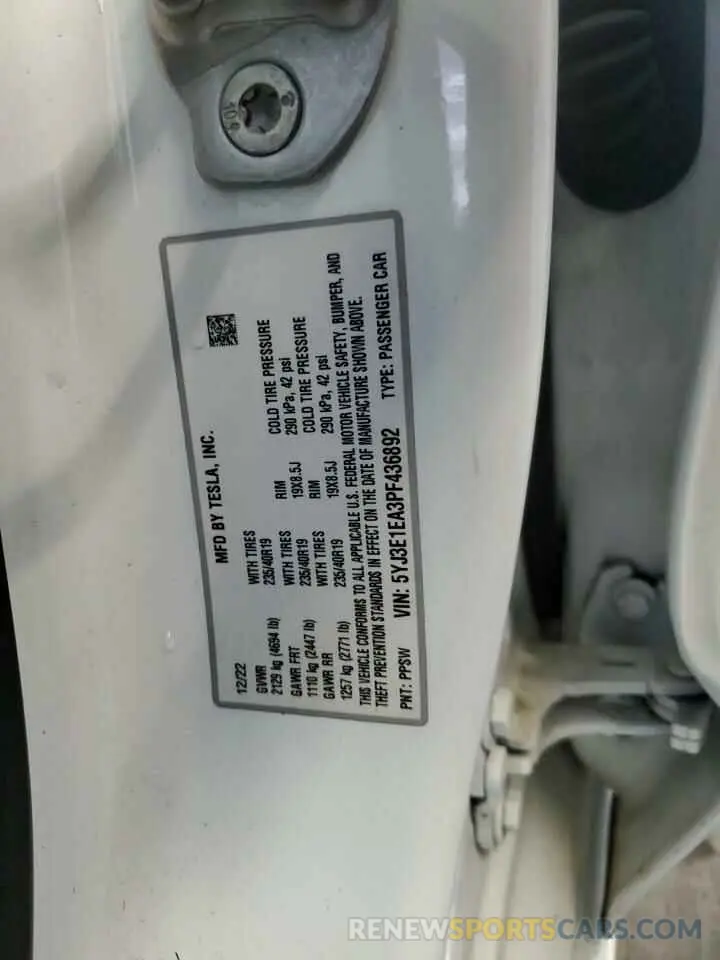 12 Photograph of a damaged car 5YJ3E1EA3PF436892 TESLA MODEL 3 2023