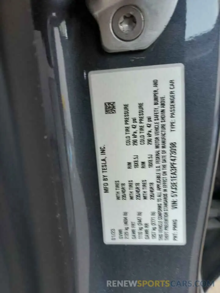12 Photograph of a damaged car 5YJ3E1EA3PF473098 TESLA MODEL 3 2023