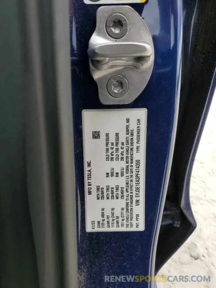 12 Photograph of a damaged car 5YJ3E1EA3PF474350 TESLA MODEL 3 2023