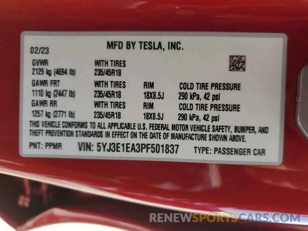 13 Photograph of a damaged car 5YJ3E1EA3PF501837 TESLA MODEL 3 2023