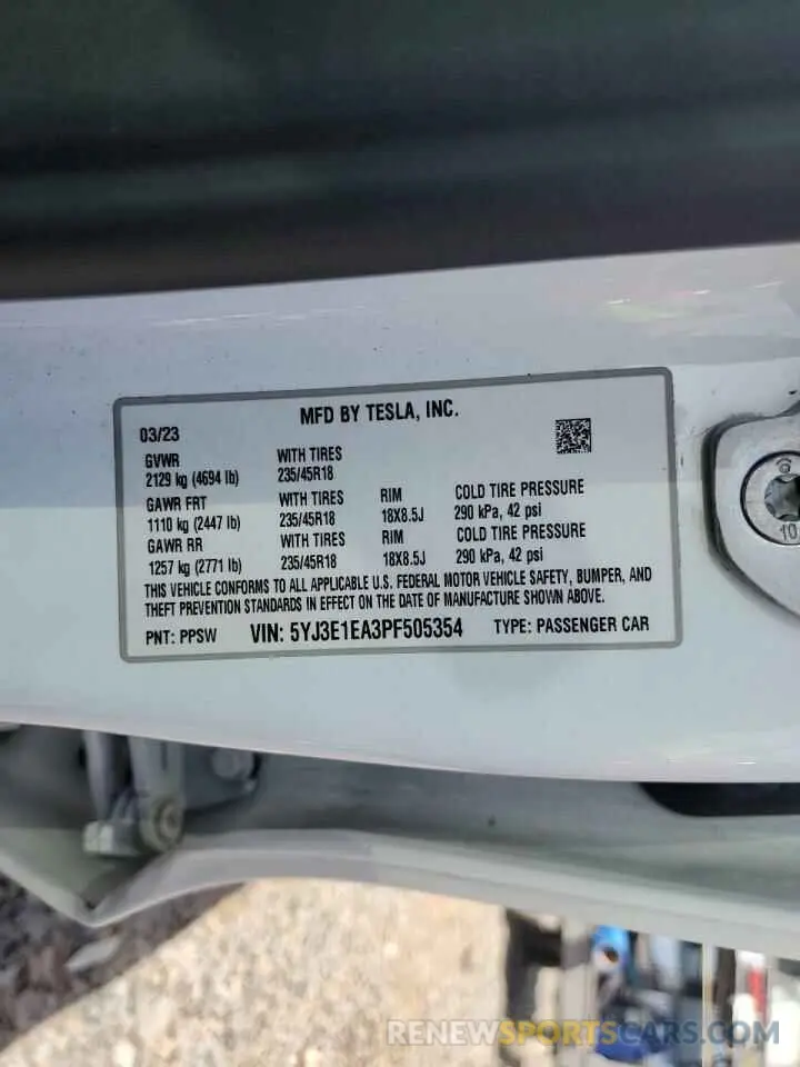 13 Photograph of a damaged car 5YJ3E1EA3PF505354 TESLA MODEL 3 2023