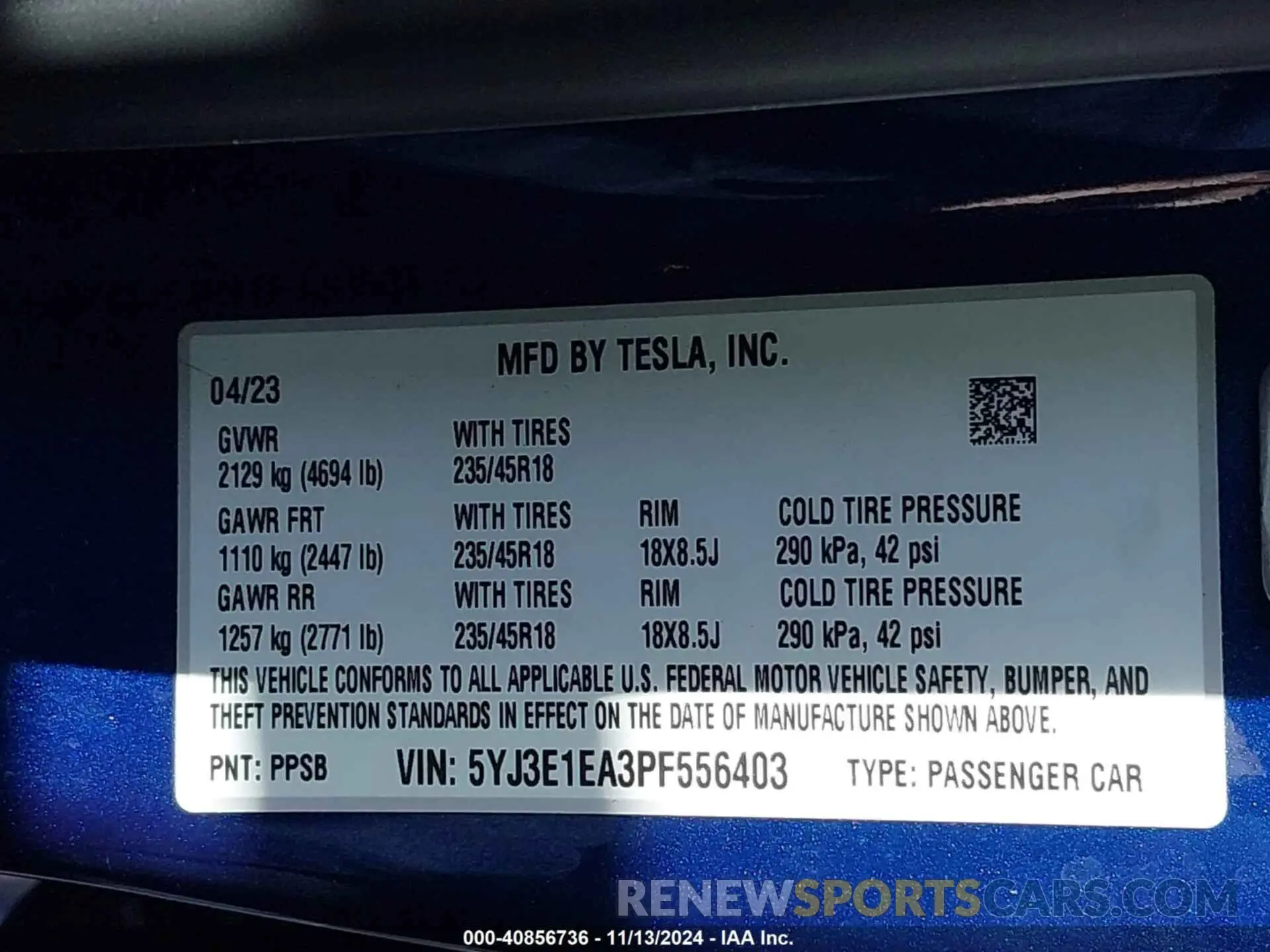 9 Photograph of a damaged car 5YJ3E1EA3PF556403 TESLA MODEL 3 2023
