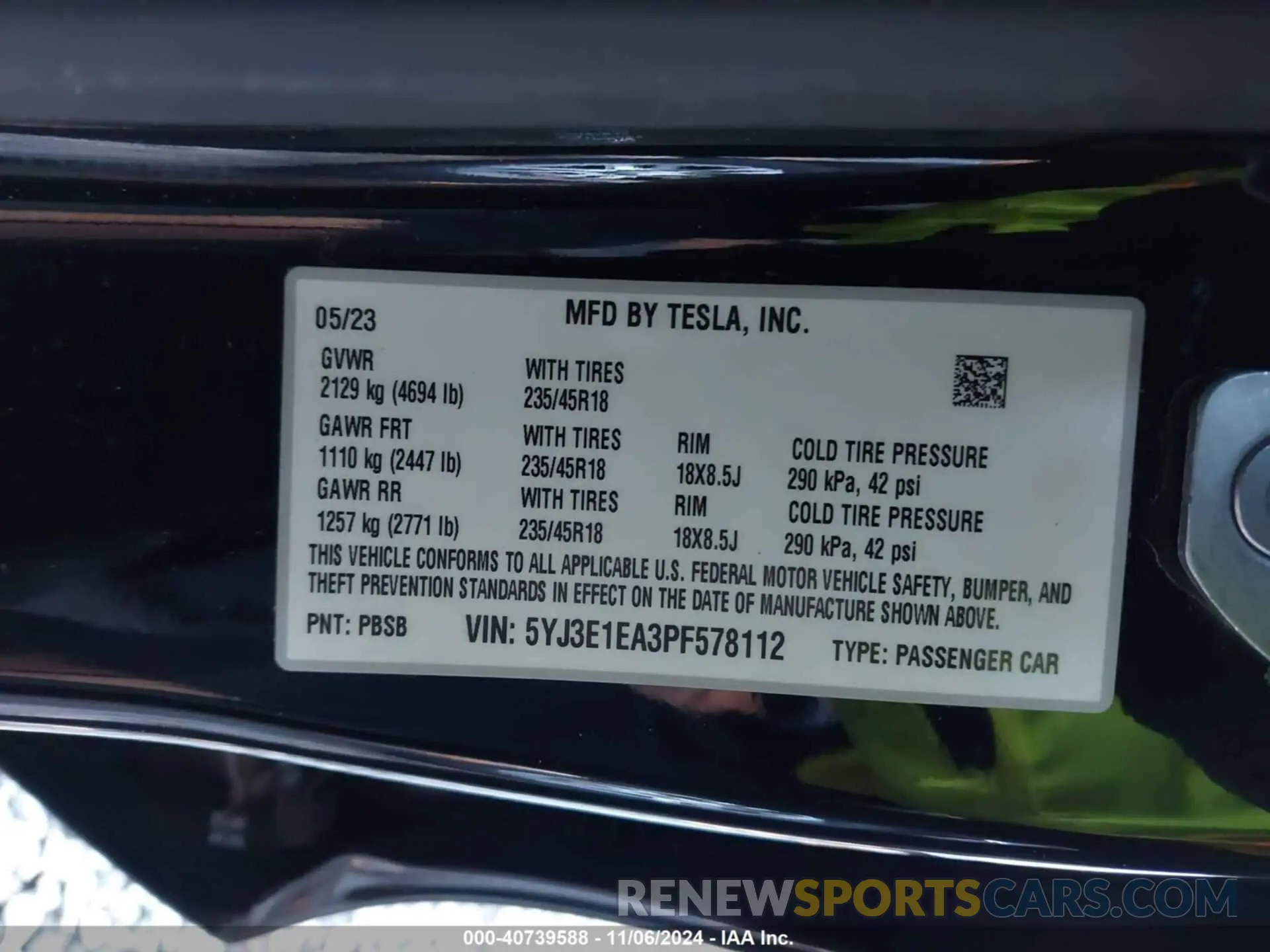 9 Photograph of a damaged car 5YJ3E1EA3PF578112 TESLA MODEL 3 2023