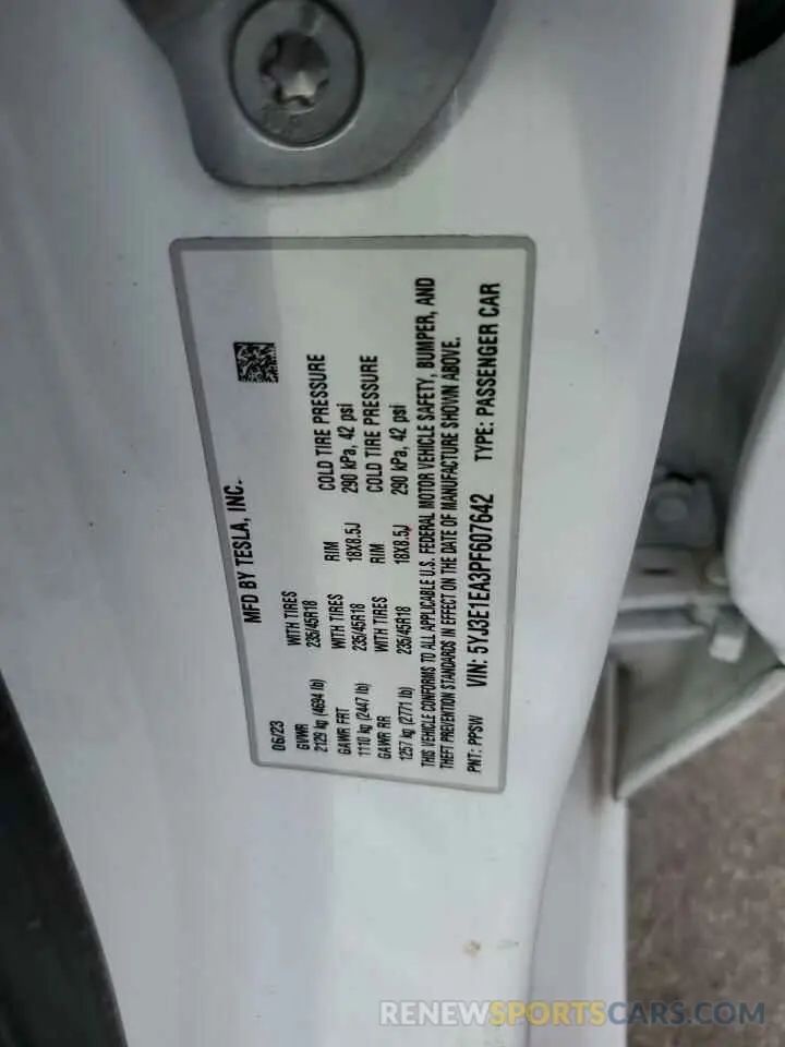 12 Photograph of a damaged car 5YJ3E1EA3PF607642 TESLA MODEL 3 2023