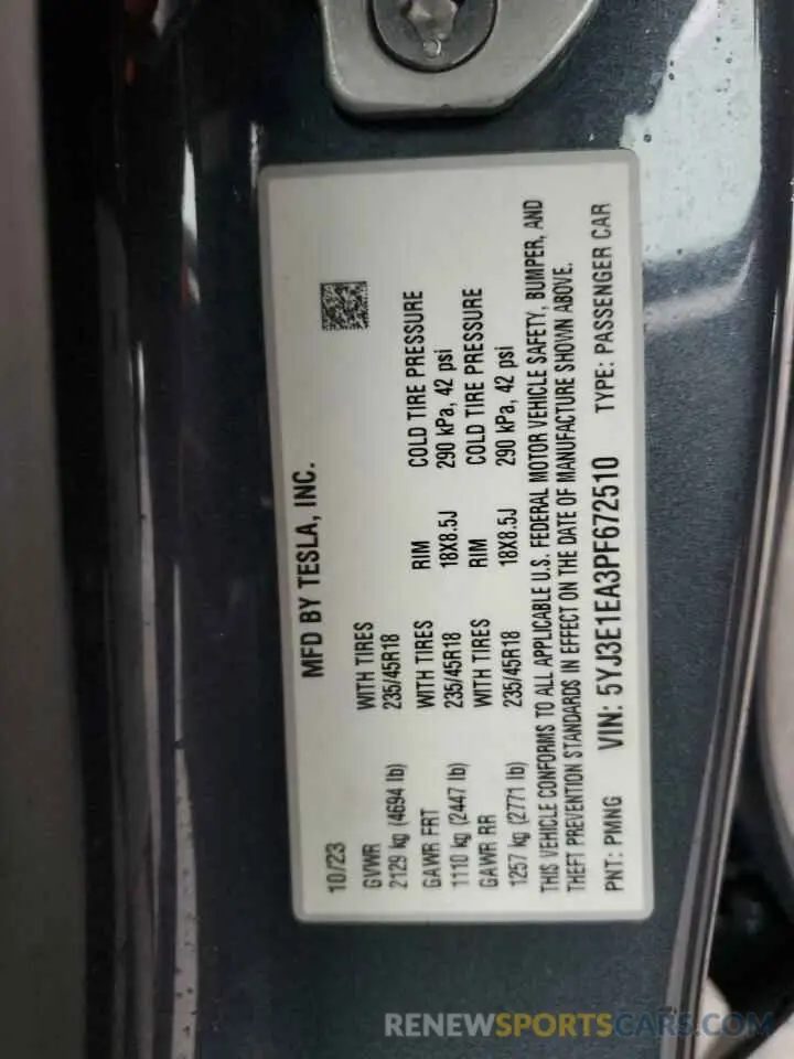 15 Photograph of a damaged car 5YJ3E1EA3PF672510 TESLA MODEL 3 2023