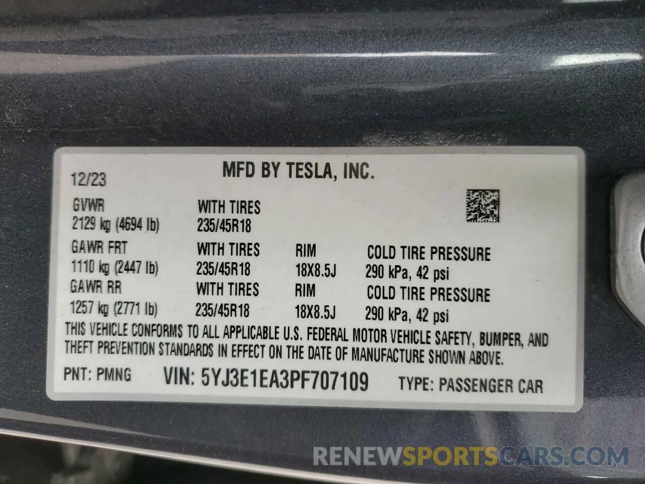12 Photograph of a damaged car 5YJ3E1EA3PF707109 TESLA MODEL 3 2023