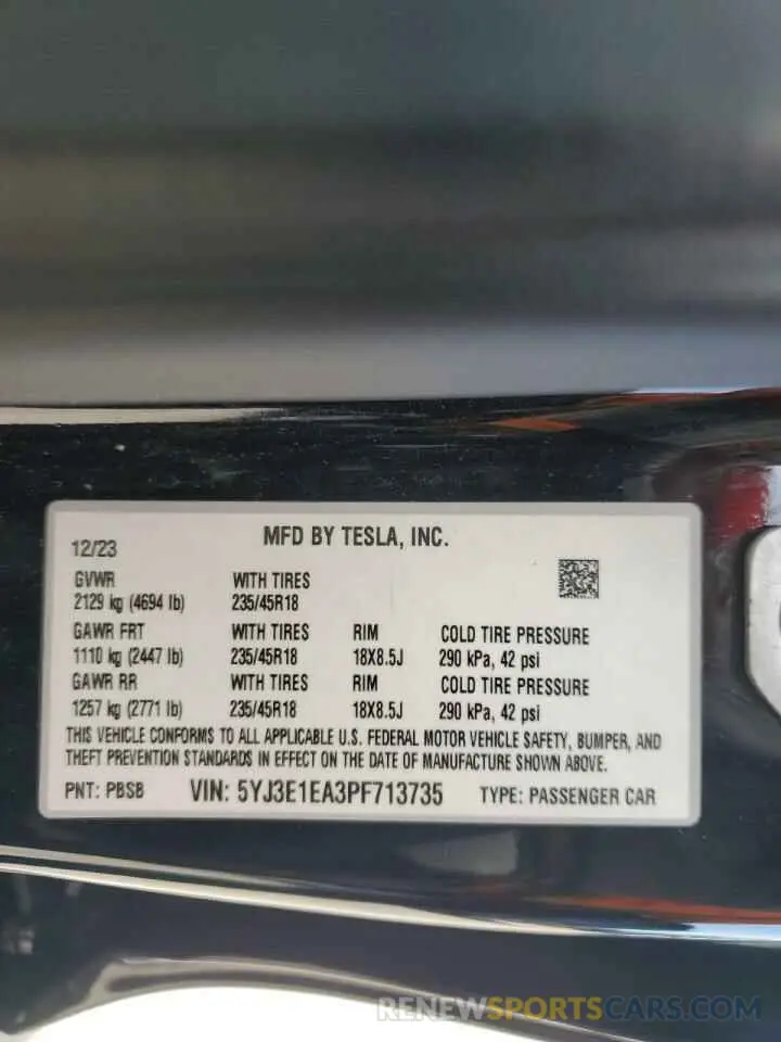 14 Photograph of a damaged car 5YJ3E1EA3PF713735 TESLA MODEL 3 2023