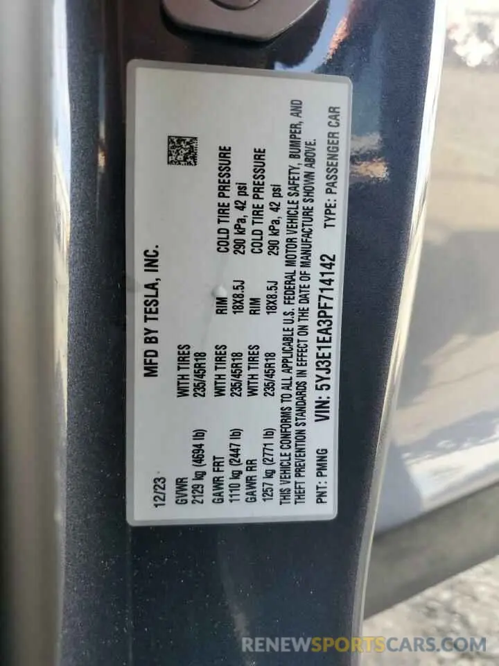 14 Photograph of a damaged car 5YJ3E1EA3PF714142 TESLA MODEL 3 2023