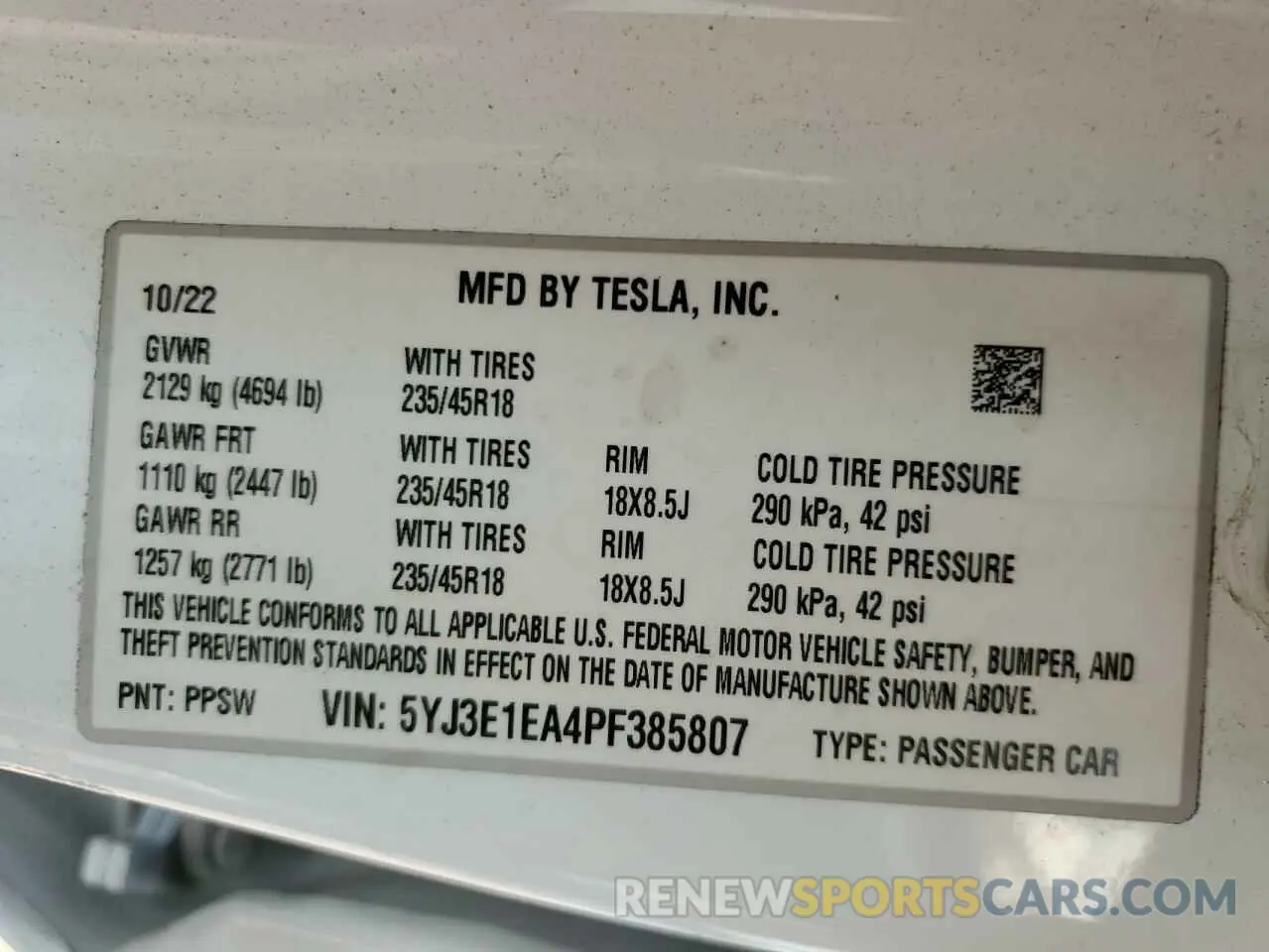 12 Photograph of a damaged car 5YJ3E1EA4PF385807 TESLA MODEL 3 2023