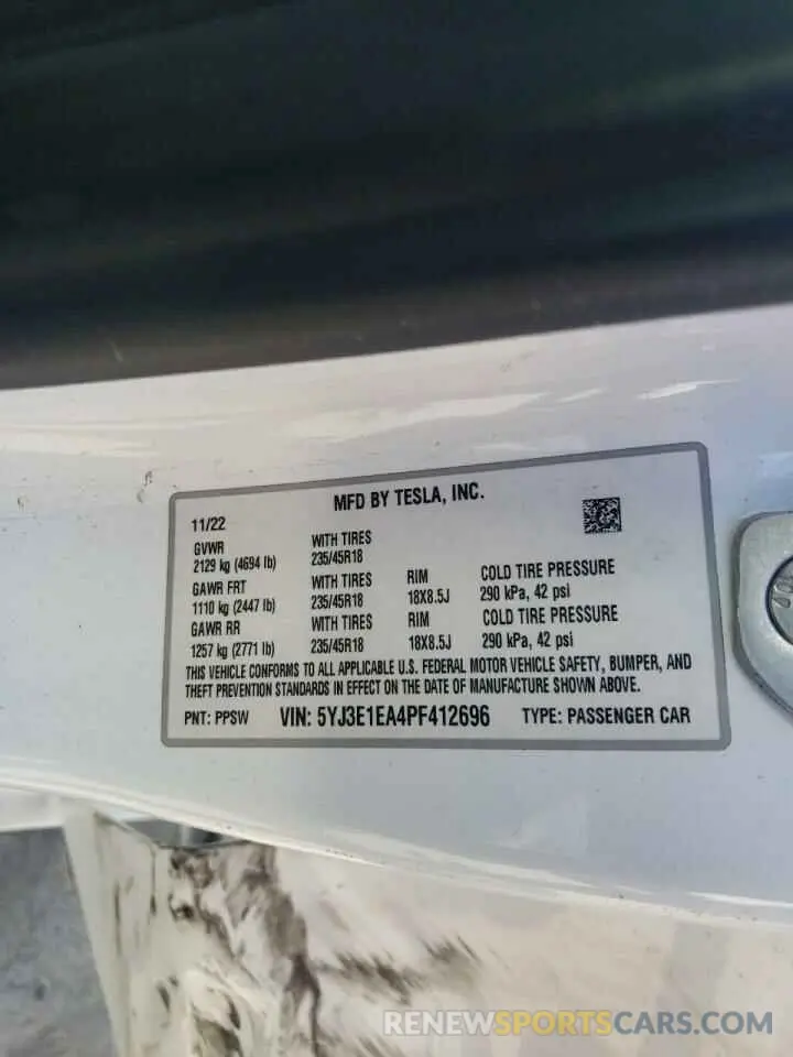 14 Photograph of a damaged car 5YJ3E1EA4PF412696 TESLA MODEL 3 2023