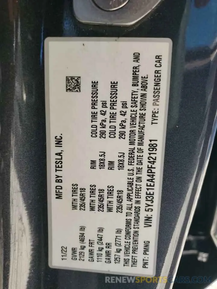 13 Photograph of a damaged car 5YJ3E1EA4PF421981 TESLA MODEL 3 2023