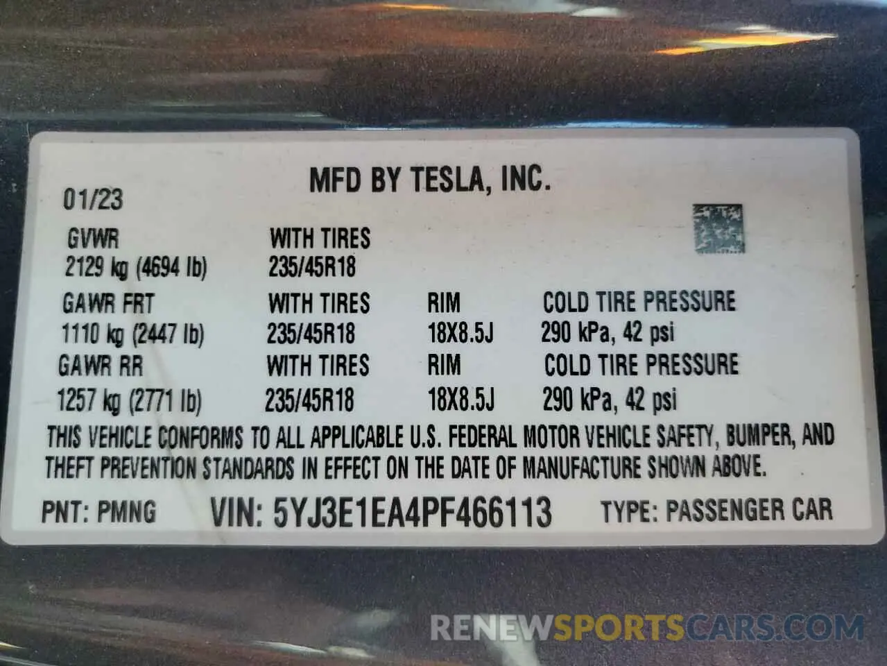 13 Photograph of a damaged car 5YJ3E1EA4PF466113 TESLA MODEL 3 2023