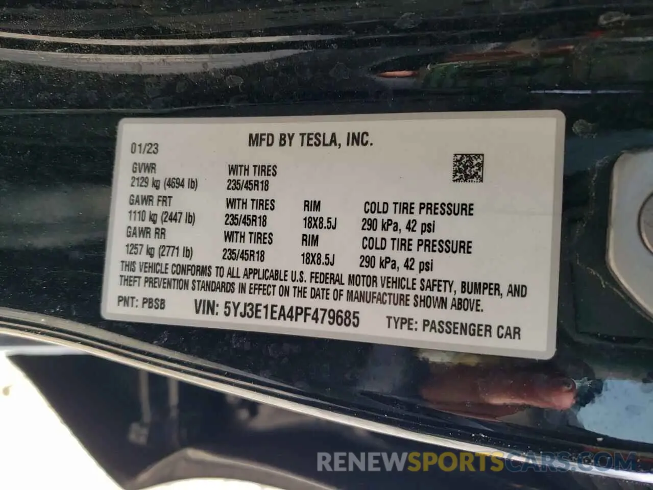 13 Photograph of a damaged car 5YJ3E1EA4PF479685 TESLA MODEL 3 2023