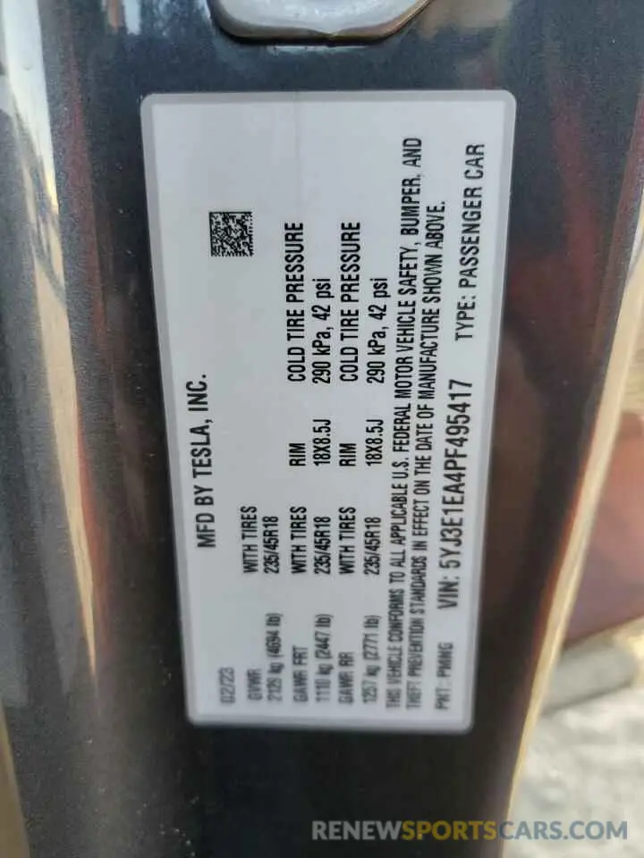 13 Photograph of a damaged car 5YJ3E1EA4PF495417 TESLA MODEL 3 2023