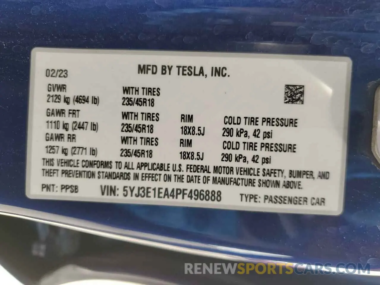 14 Photograph of a damaged car 5YJ3E1EA4PF496888 TESLA MODEL 3 2023