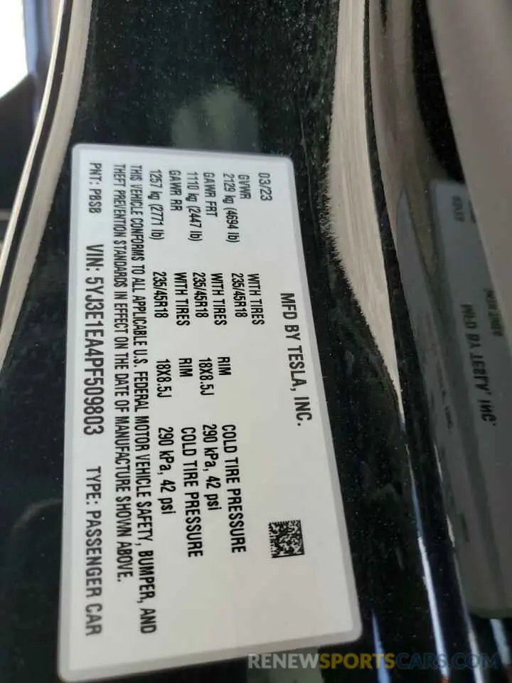 12 Photograph of a damaged car 5YJ3E1EA4PF509803 TESLA MODEL 3 2023