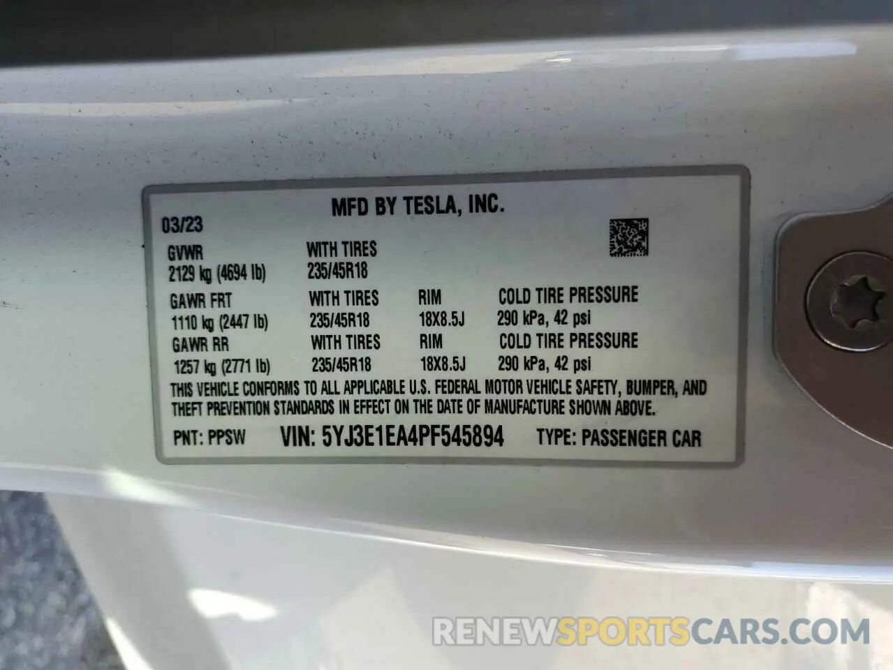 14 Photograph of a damaged car 5YJ3E1EA4PF545894 TESLA MODEL 3 2023