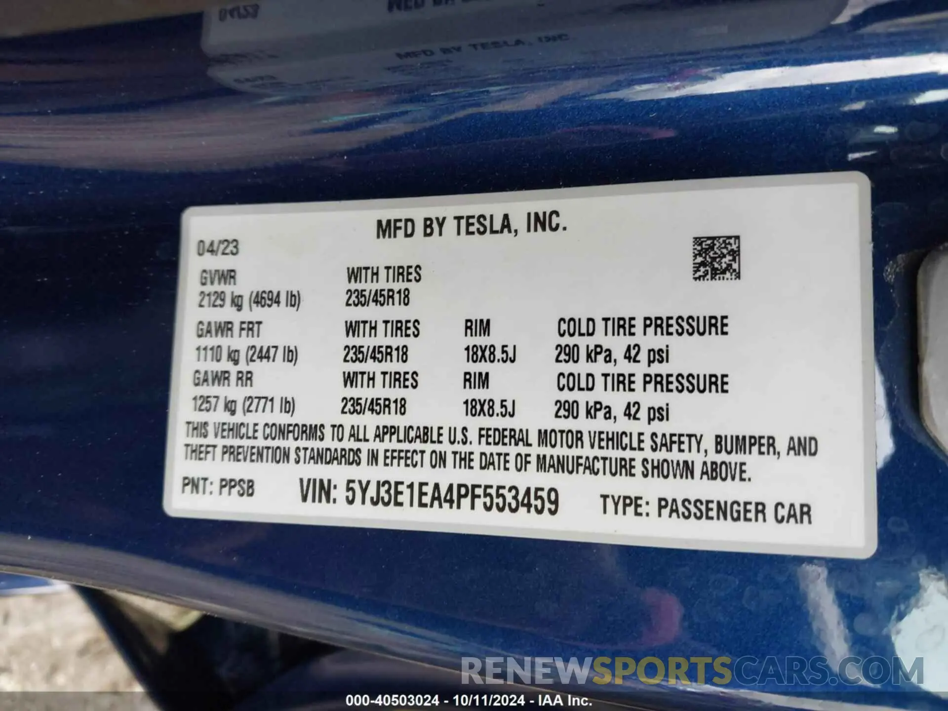 9 Photograph of a damaged car 5YJ3E1EA4PF553459 TESLA MODEL 3 2023