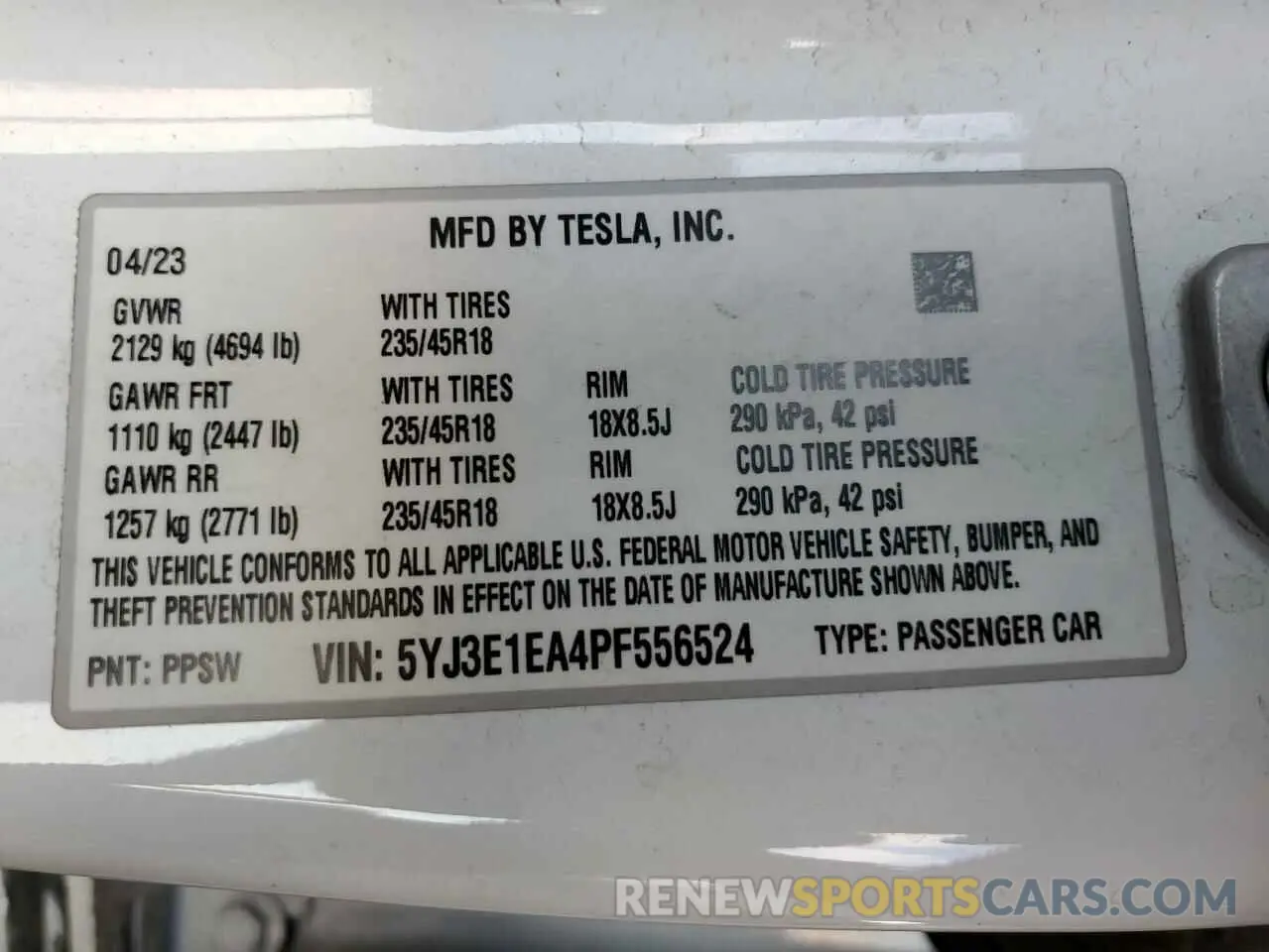12 Photograph of a damaged car 5YJ3E1EA4PF556524 TESLA MODEL 3 2023